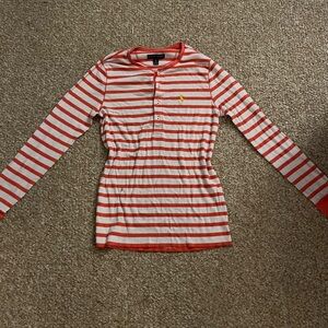 Ralph Lauren Red and White Striped Long Sleeve Tee